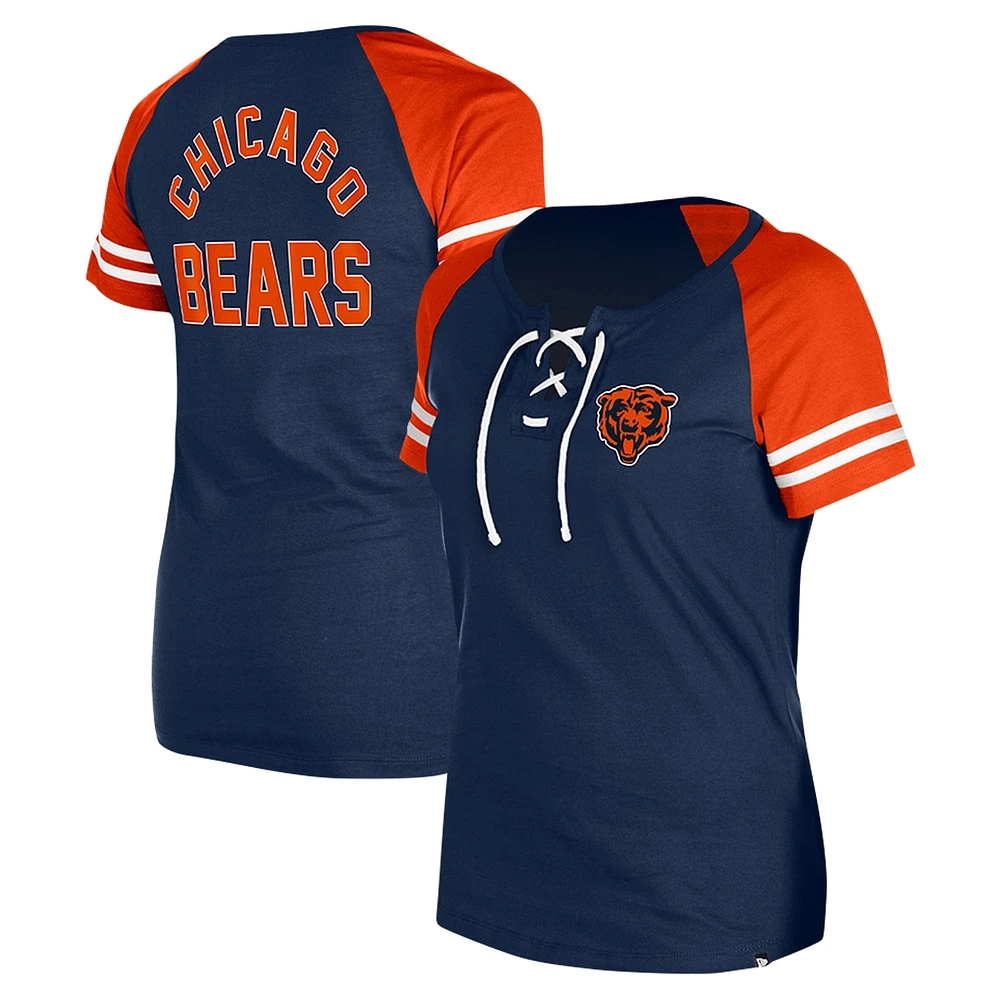 Women's New Era Navy Chicago Bears  Lace-Up Raglan T-Shirt