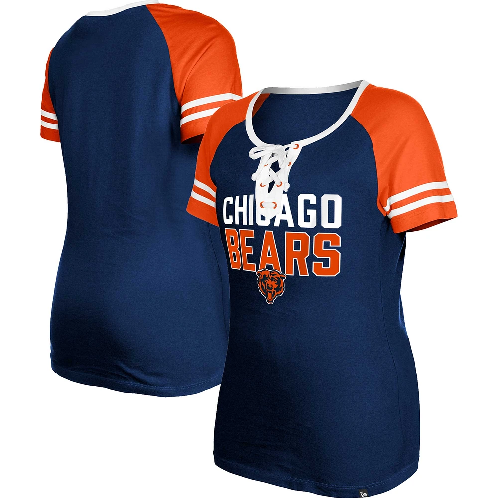 Women's New Era  Navy Chicago Bears Raglan Lace-Up T-Shirt