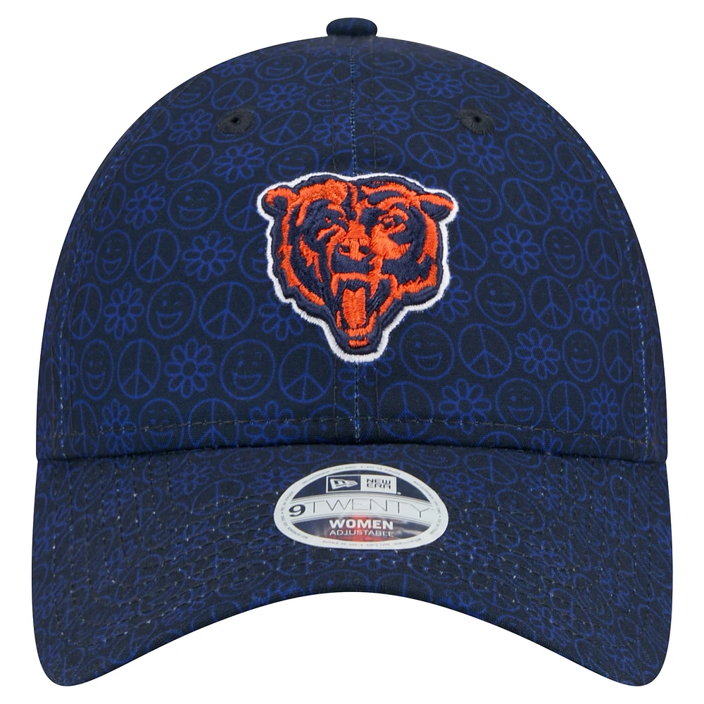 Casquette réglable bleu marine Chicago Bears Smiley 9TWENTY pour femme