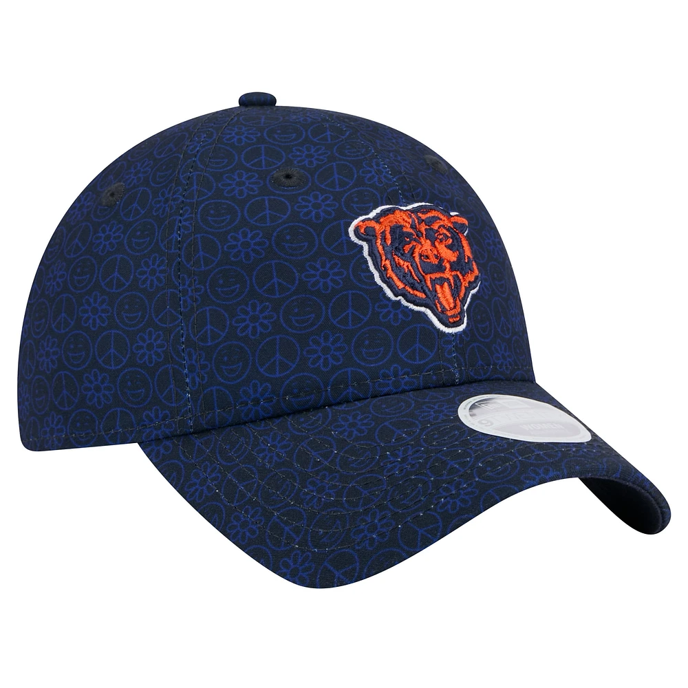 Casquette réglable bleu marine Chicago Bears Smiley 9TWENTY pour femme