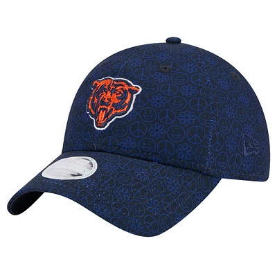 Casquette réglable bleu marine Chicago Bears Smiley 9TWENTY pour femme