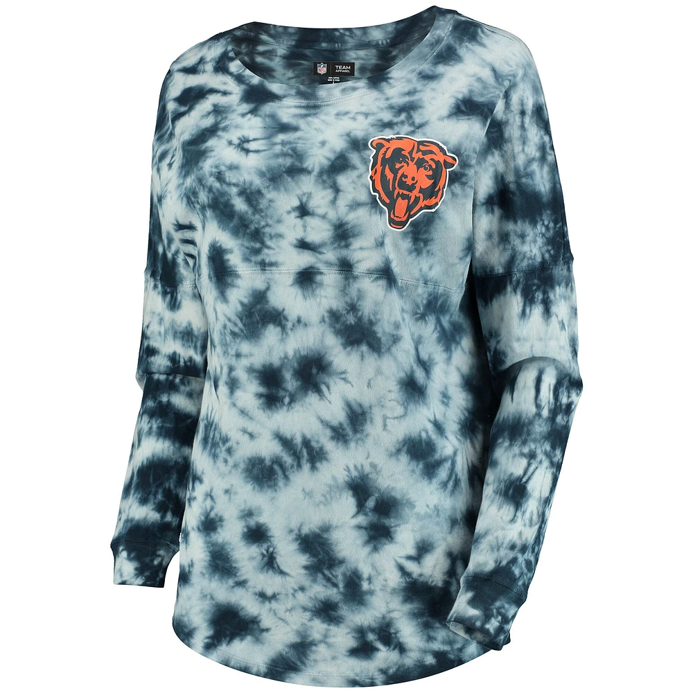 T-shirt à manches longues tie-dye bleu marine Chicago Bears New Era pour femme