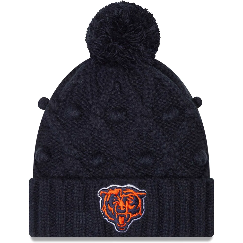 Bonnet en tricot à revers Toasty Chicago Bears pour femme New Era bleu marine avec pompon