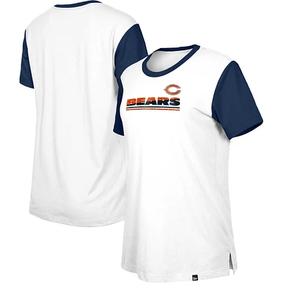 T-shirt pour femme Chicago Bears Third Down Colorblock New Era blanc/bleu marine