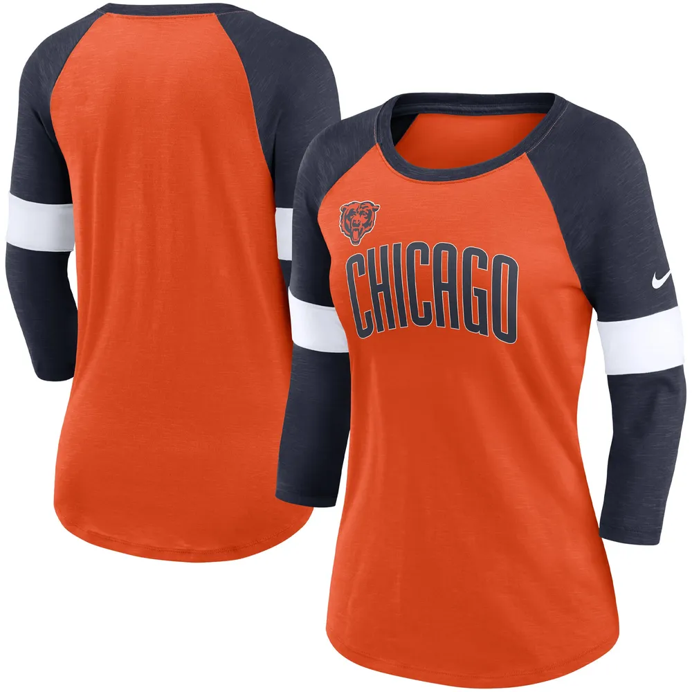 T-shirt à manches 3/4 raglan Nike Chicago Bears Heather Orange/Heather Navy Football Pride pour femme