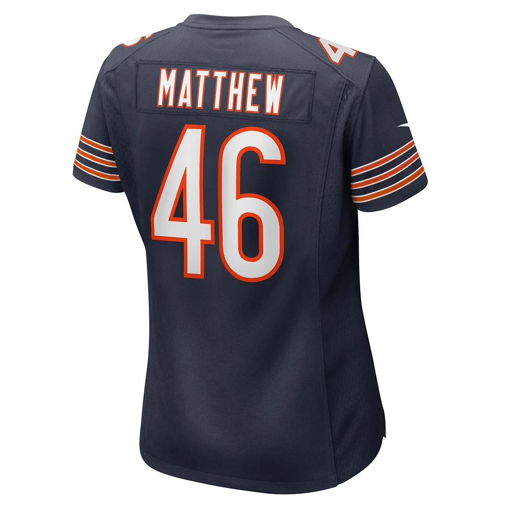 Maillot de match Nike Christian Matthew des Chicago Bears pour femme, bleu marine