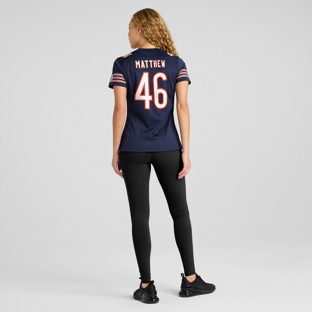 Maillot de match Nike Christian Matthew des Chicago Bears pour femme, bleu marine