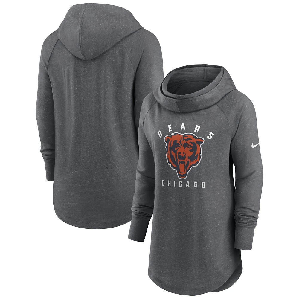 Sweat à capuche raglan col cheminée Nike Heather Charcoal pour femmes des Chicago Bears