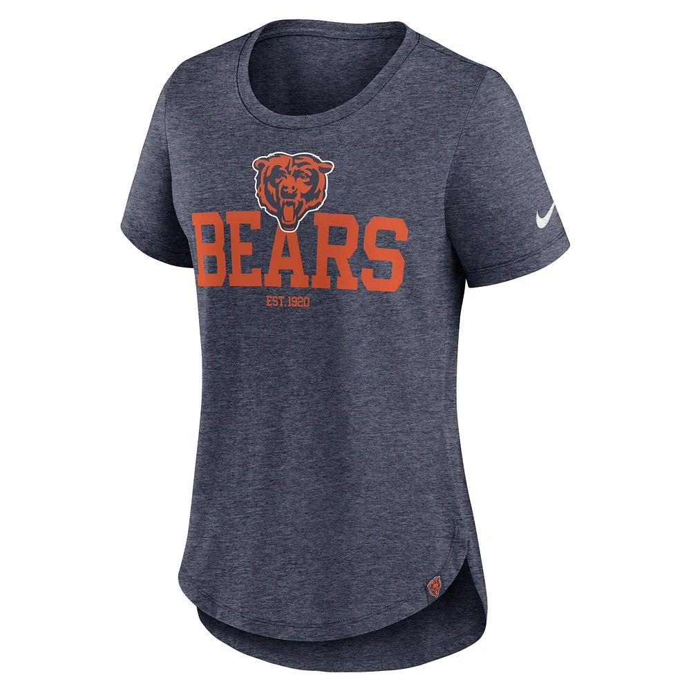 T-shirt à manches longues Nike bleu marine chiné Chicago Bears Fashion Tri-Blend pour femme