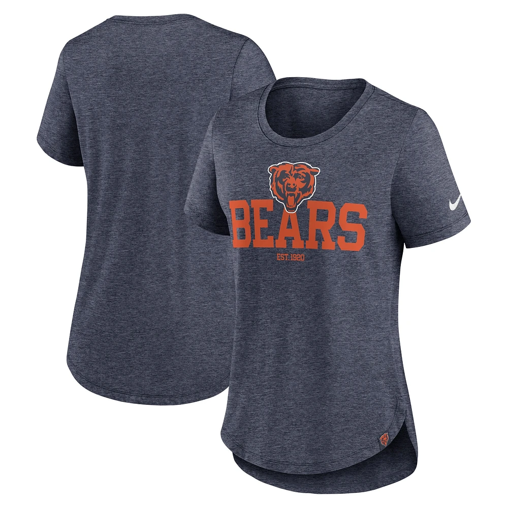 T-shirt à manches longues Nike bleu marine chiné Chicago Bears Fashion Tri-Blend pour femme