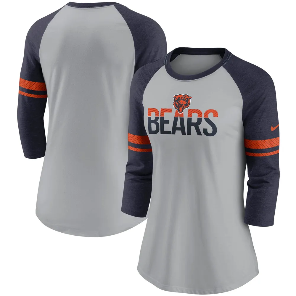 Lids Chicago Bears Nike Women's Stripe Mesh Nickname Tri-Blend 3/4-Sleeve T- Shirt - Heathered Gray/Navy