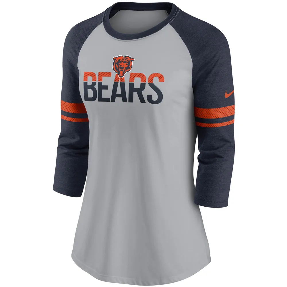 Lids Chicago Bears Nike Women's Stripe Mesh Nickname Tri-Blend 3/4-Sleeve  T-Shirt - Heathered Gray/Navy