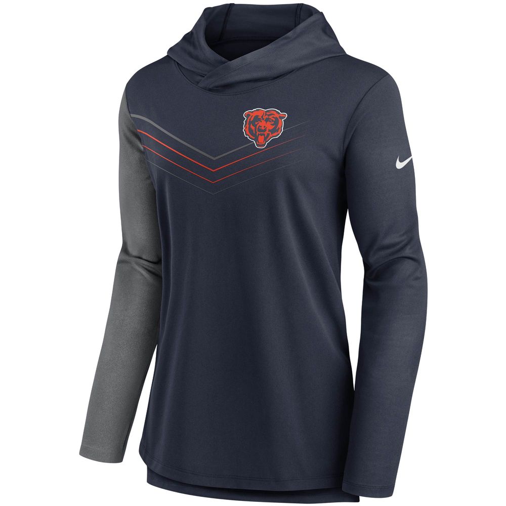 Women's Nike Navy/Heathered Charcoal Chicago Bears Chevron Hoodie Performance Long Sleeve T-Shirt