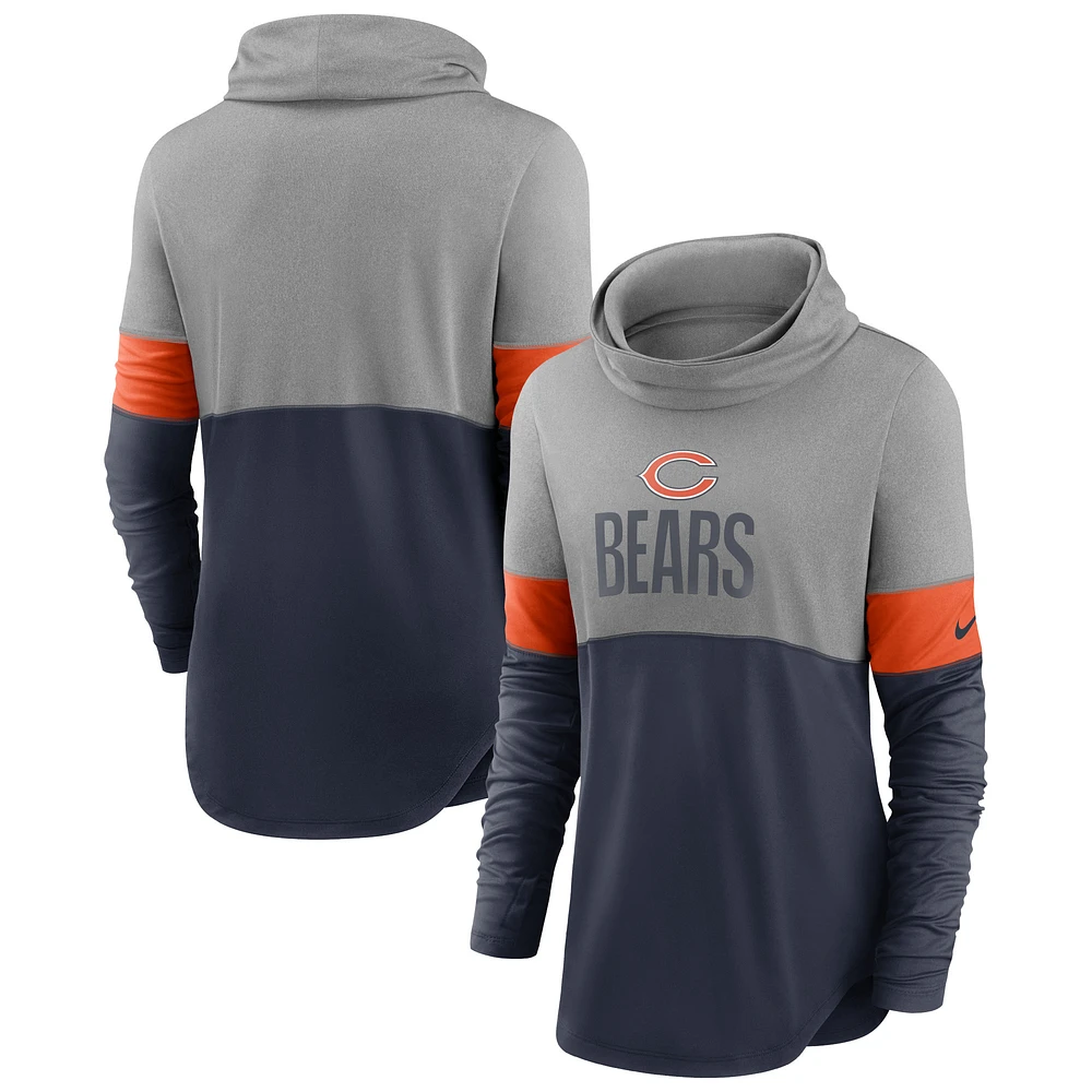 Women's Nike Navy/Heathered Charcoal Chicago Bears Light Impact Lock Up Cowl Neck Long Sleeve T-Shirt