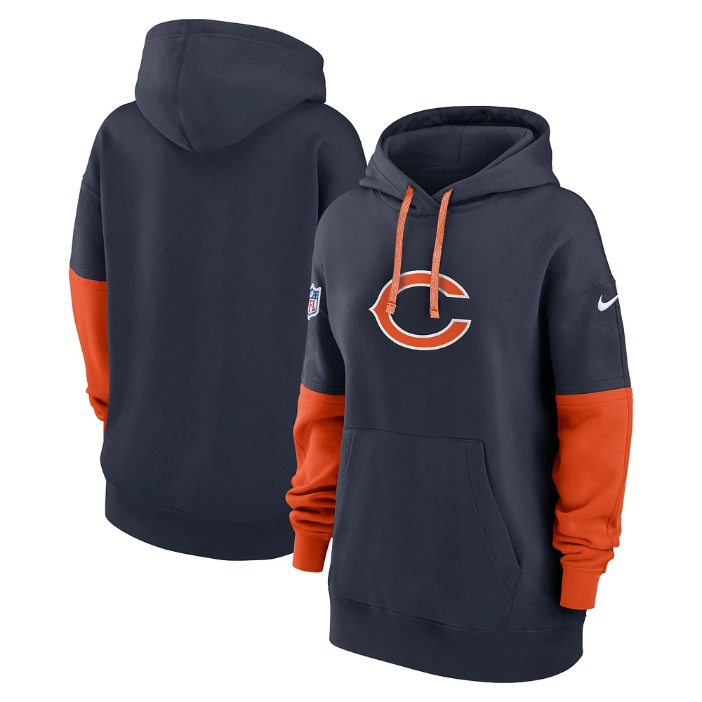 Sweat à capuche en polaire Nike bleu marine Chicago Bears 2024 Sideline Essential pour femme