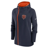 Sweat à capuche zippé et raglan asymétrique Nike Chicago Bears pour femme, bleu marine