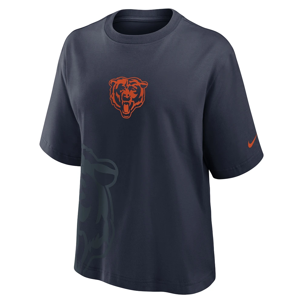 T-shirt carré Nike Chicago Bears pour femmes, bleu marine