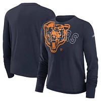 Women's Nike Navy Chicago Bears Layered Logo Cropped Long Sleeve Fashion T-Shirt