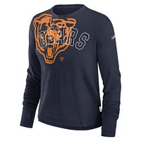 Women's Nike Navy Chicago Bears Layered Logo Cropped Long Sleeve Fashion T-Shirt