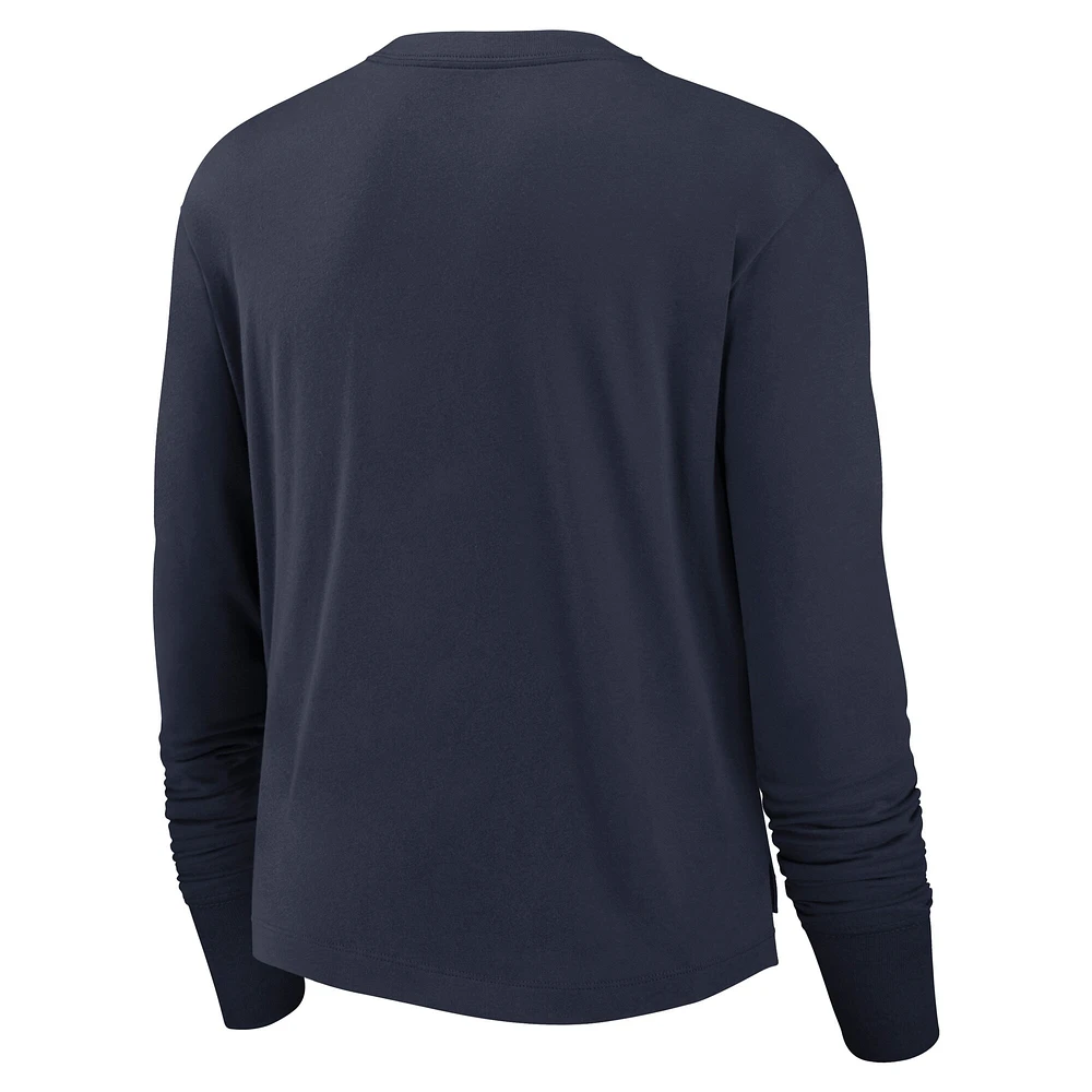 Women's Nike Navy Chicago Bears Layered Logo Cropped Long Sleeve Fashion T-Shirt
