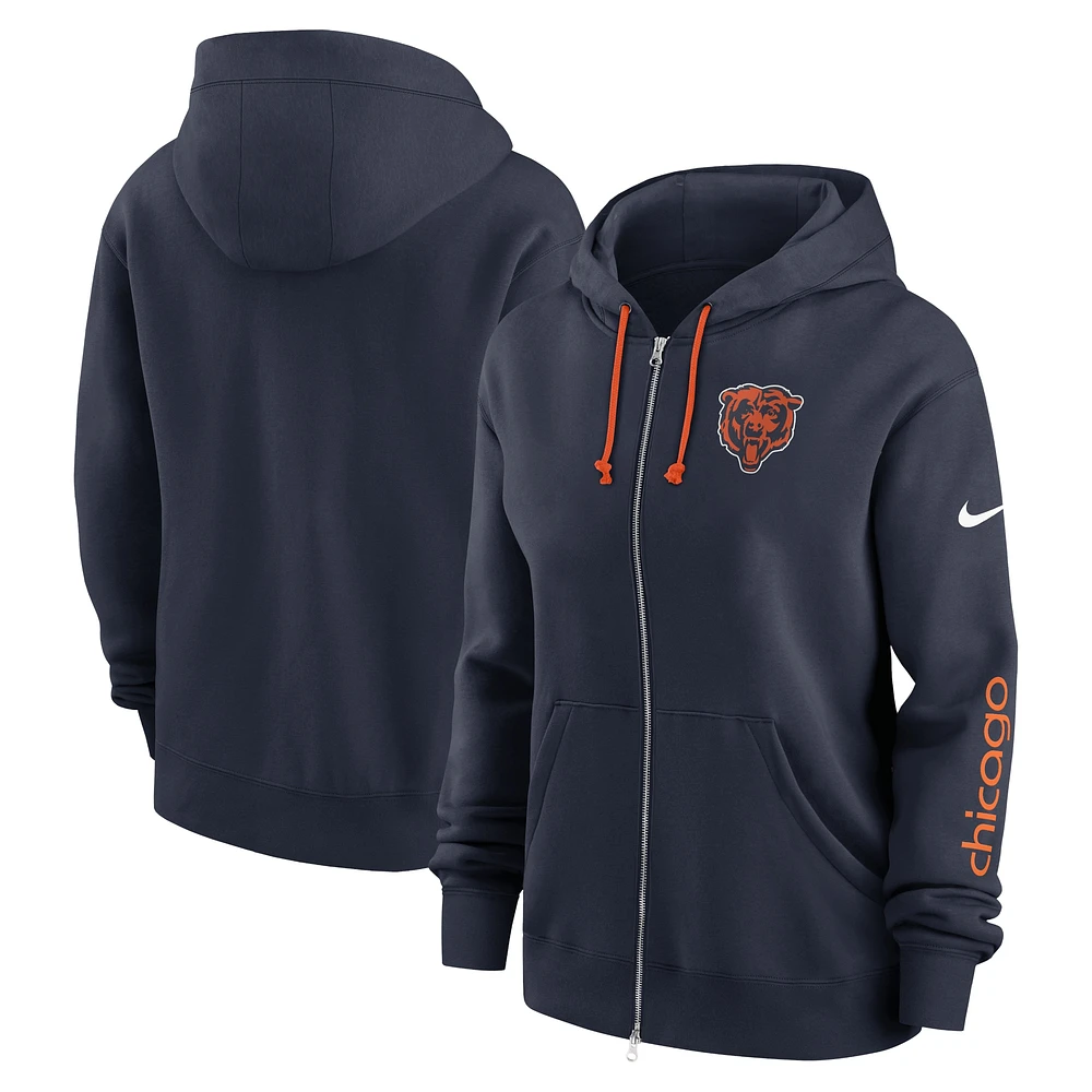 Sweat à capuche entièrement zippé Nike Chicago Bears Phoenix pour femme bleu marine