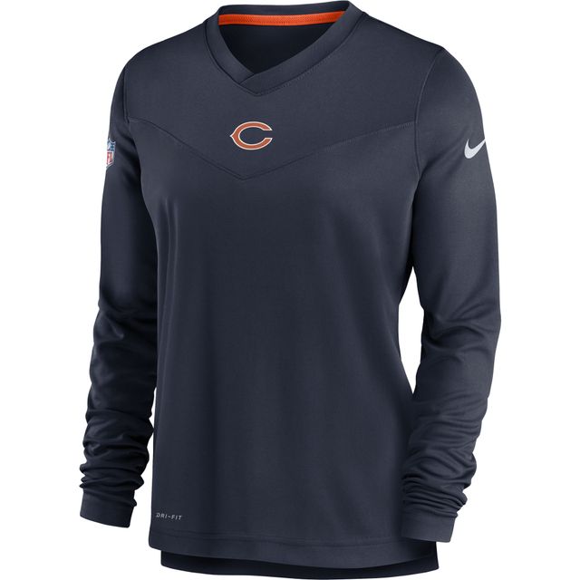 T-shirt à manches longues encolure en V pour femme Nike Chicago Bears Top Coach Performance bleu marine