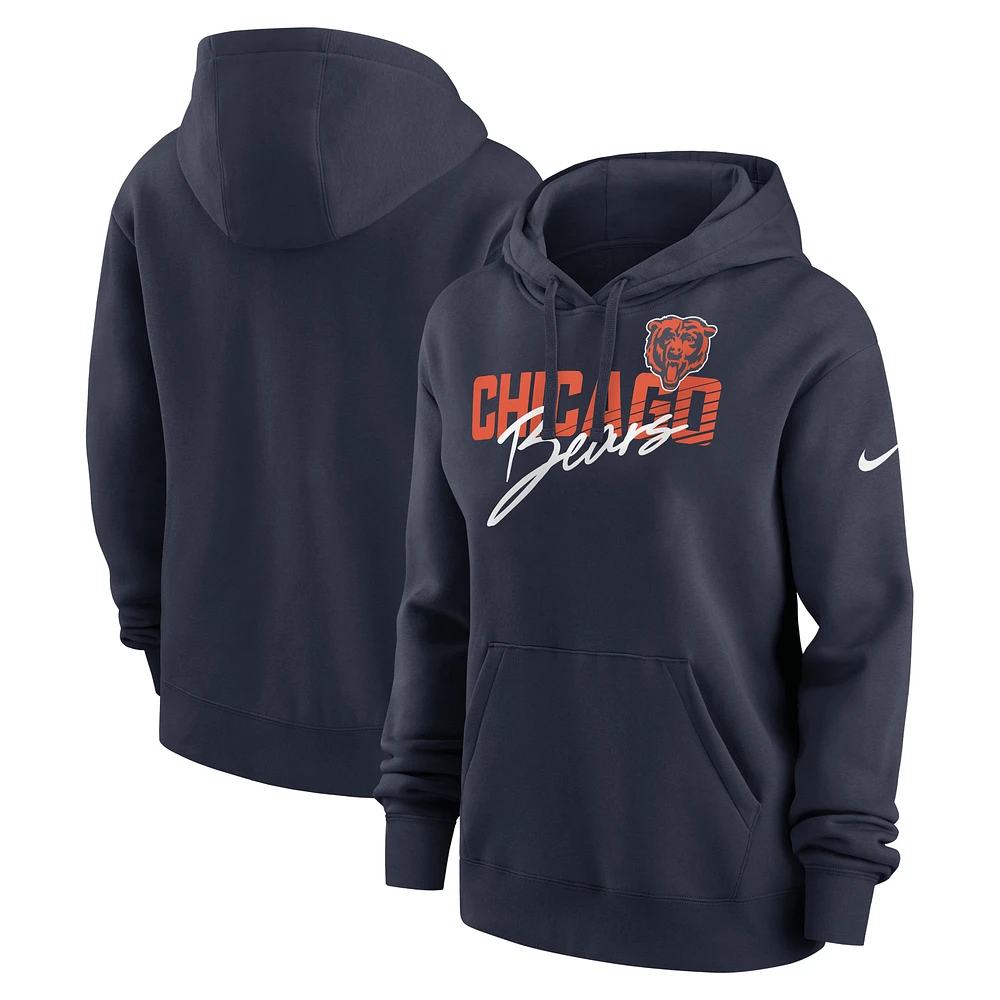 Women's Nike Navy Chicago Bears Wordmark Club Fleece Pullover Hoodie