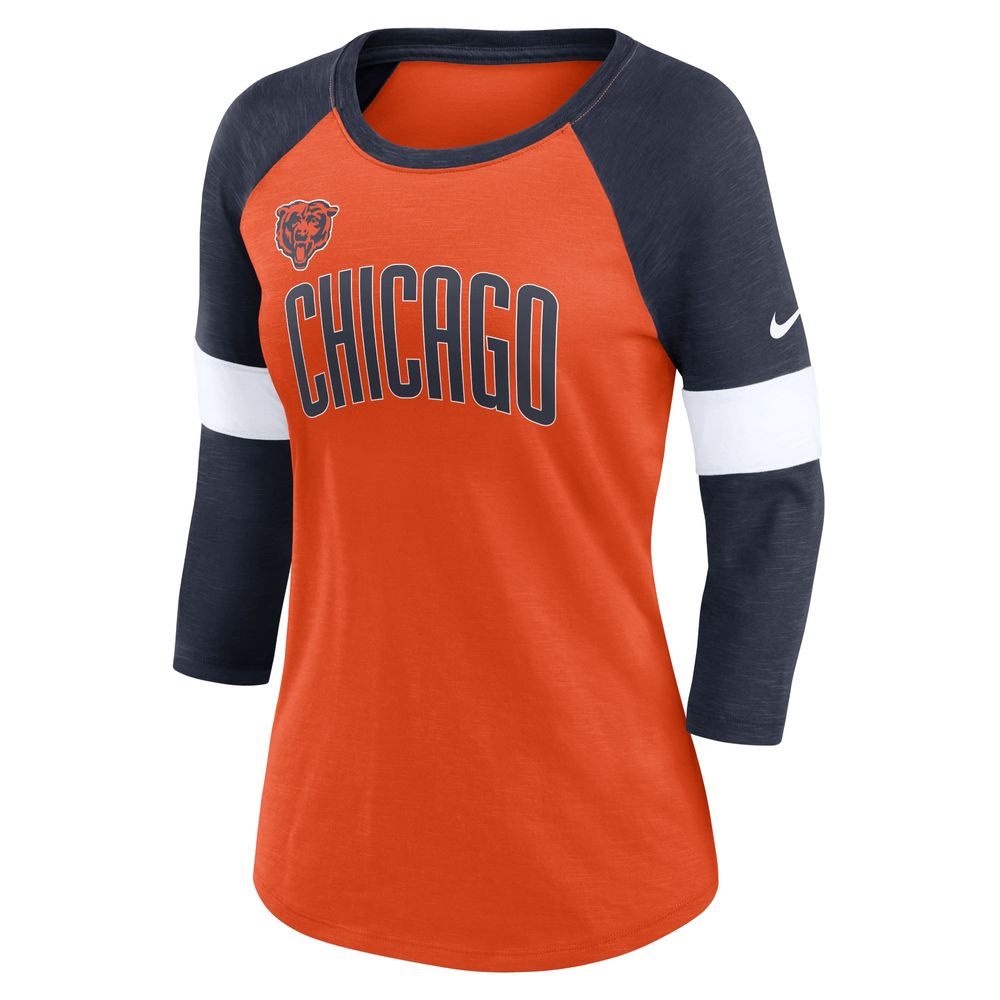 Women's Nike Orange/Navy Chicago Bears Football Pride Slub - 3/4 Raglan Sleeve T-Shirt