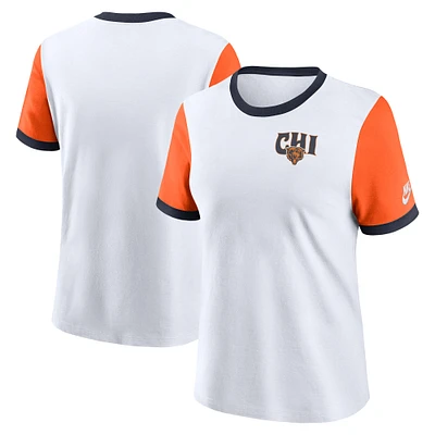 T-shirt Nike blanc Chicago Bears Rewind Ringer Tri-Blend pour femme