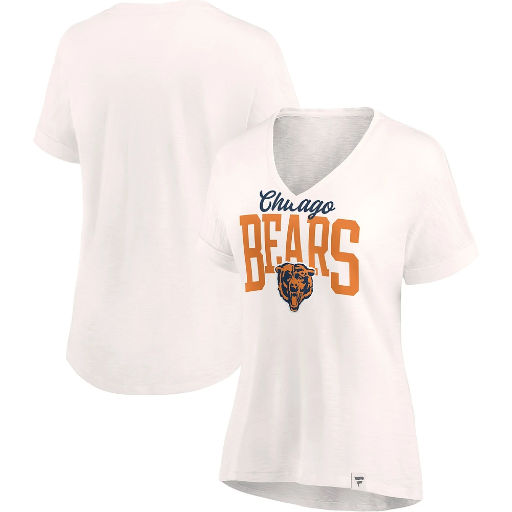 T-shirt léger à col en V pour femme Oatmeal Chicago Bears Motivating Force