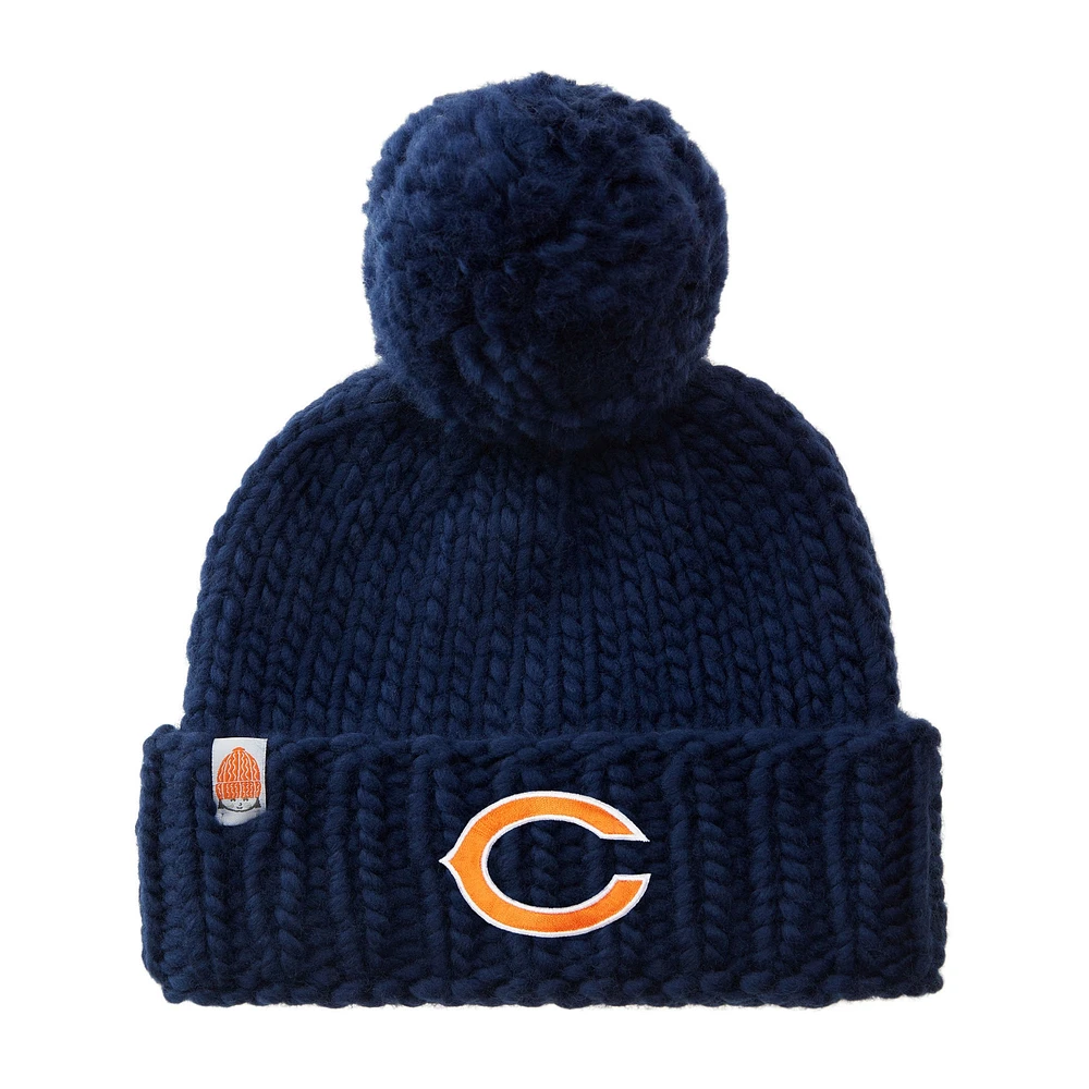 Women's Sh*t That I Knit Navy Chicago Bears Hand-Knit Brimmed Merino Wool Beanie with Yarn Pom Pom