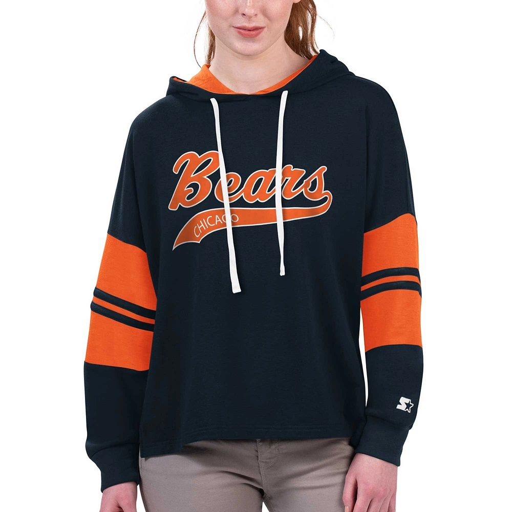 T-shirt à capuche manches longues Starter Chicago Bears Bump And Run pour femme, bleu marine