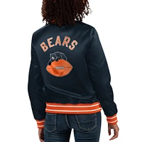 Veste universitaire à bouton-pression en satin pour femmes Starter Navy/Orange Chicago Bears Full Count