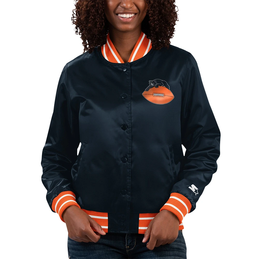 Women's Starter Navy Chicago Bears Full Count Satin Full-Snap Varsity Jacket