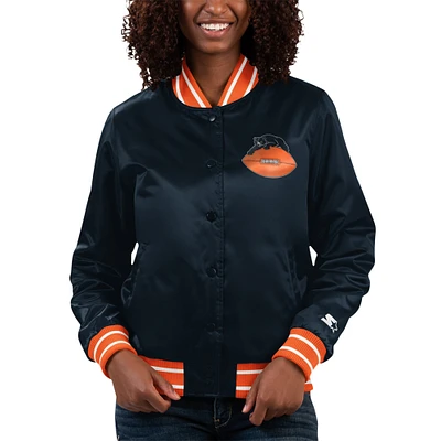 Veste universitaire à bouton-pression en satin pour femmes Starter Navy/Orange Chicago Bears Full Count