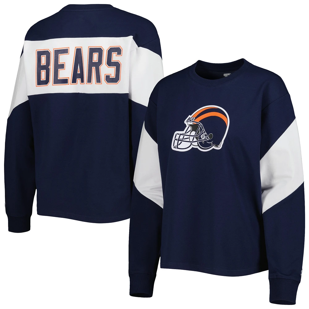 Women's Starter Navy Chicago Bears Insight Crop Tri-Blend Long Sleeve T-Shirt