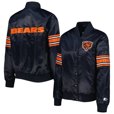 Chicago Bears Starter Women's Line Up Satin Full-Snap Varsity Jacket - Navy