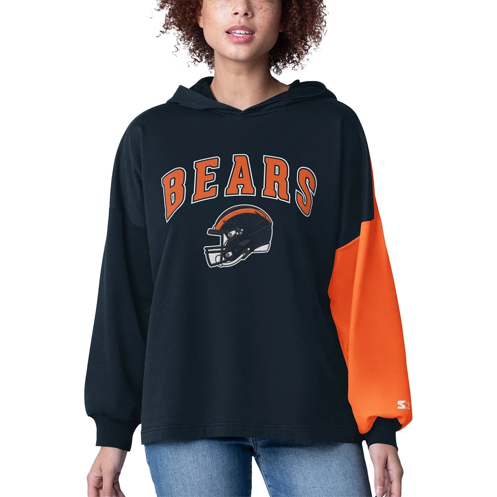 Women's Starter Navy Chicago Bears Power Move Long Sleeve Pullover Hoodie