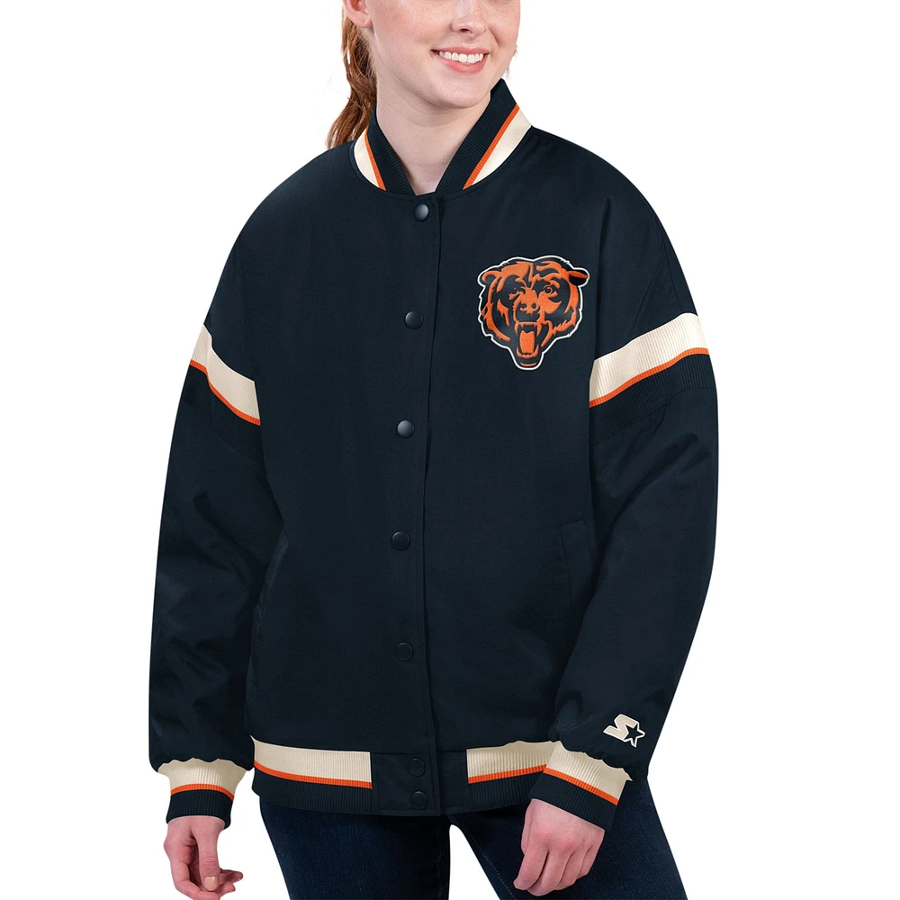 Veste universitaire à bouton-pression complète Starter Navy Chicago Bears Tournament pour femmes