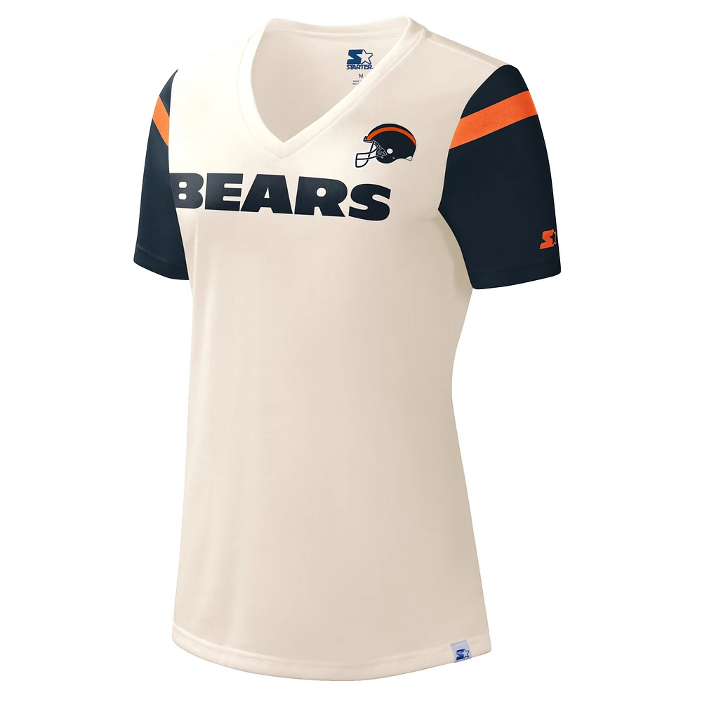 Women's Starter White Chicago Bears Kick-Starter - V-Neck T-Shirt