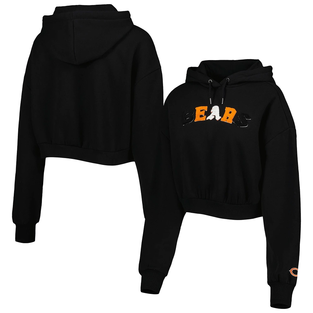 Women's The Wild Collective Black Chicago Bears Cropped Pullover Hoodie