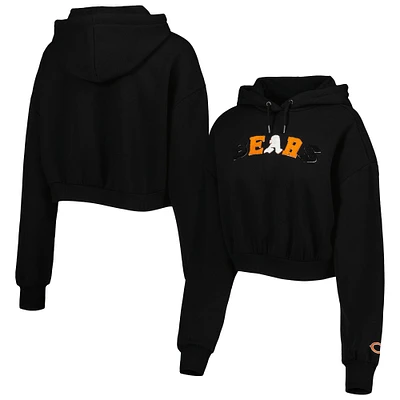 Women's The Wild Collective Black Chicago Bears Cropped Pullover Hoodie