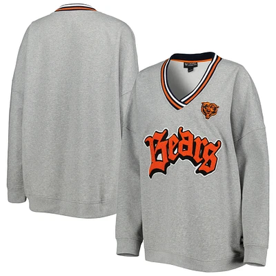 Sweat-shirt à encolure en V Vintage Chicago Bears The Wild Collective pour femme, gris chiné