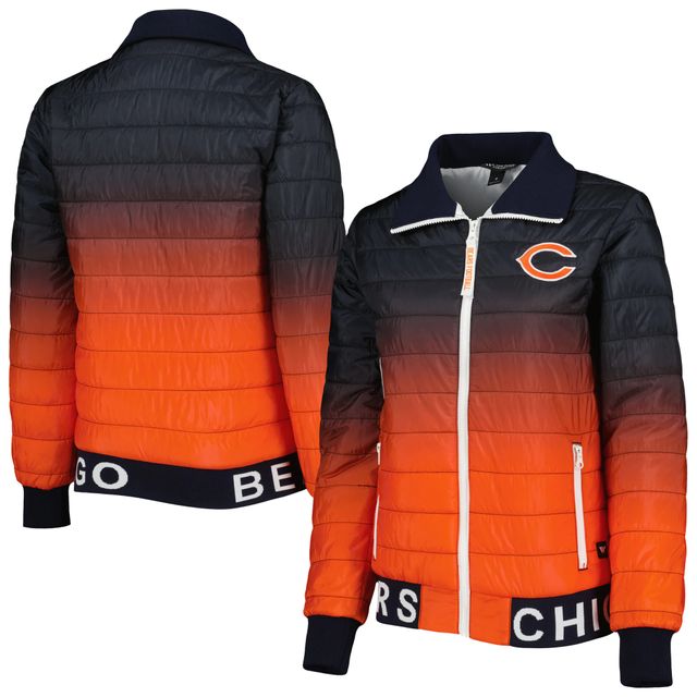 Blouson matelassé zippé The Wild Collective Chicago Bears bleu marine/orange pour femme