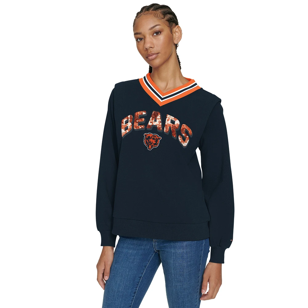 Sweat-shirt à col en V Alice Chicago Bears bleu marine Tommy Hilfiger pour femme