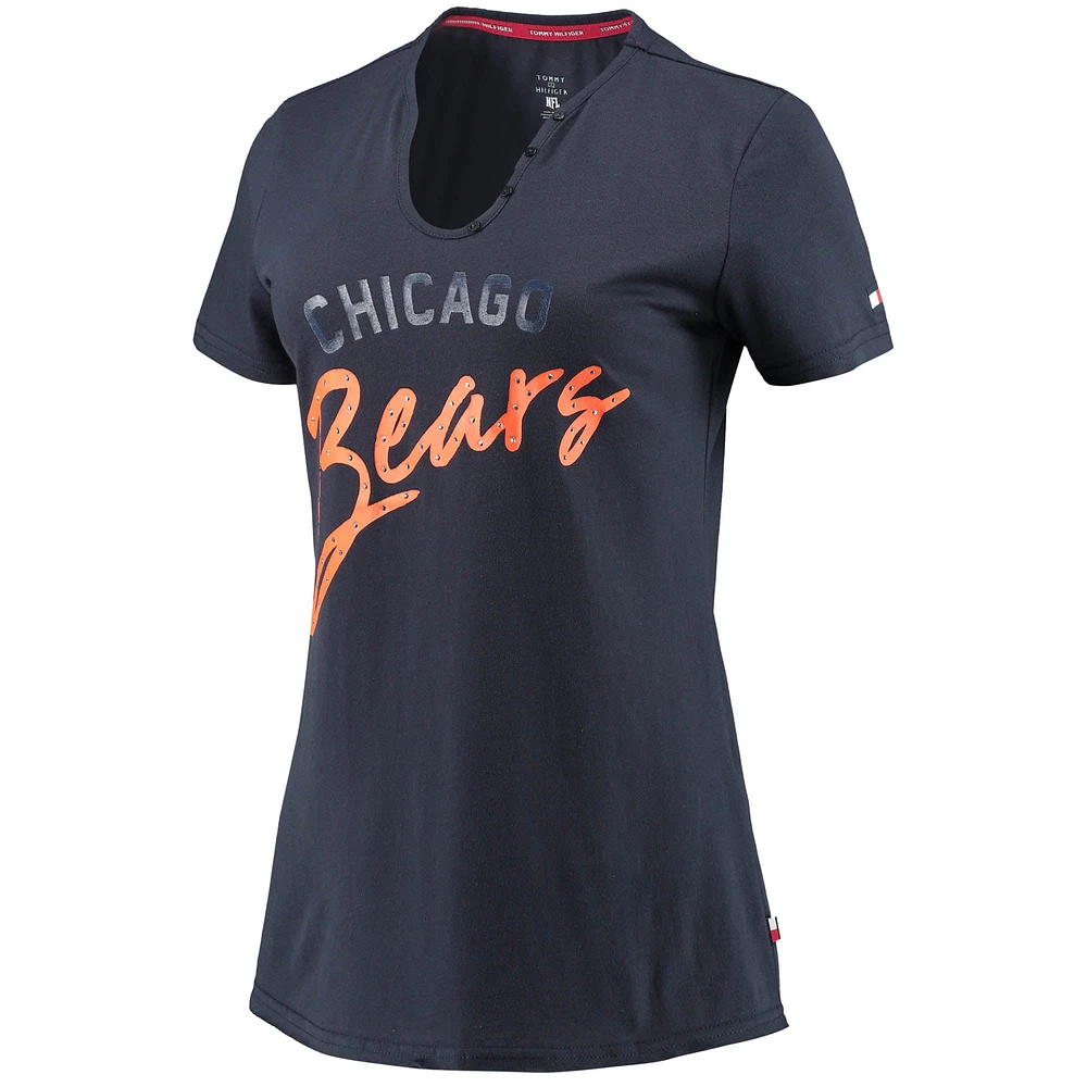 Women's Tommy Hilfiger Navy Chicago Bears Riley V-Neck T-Shirt