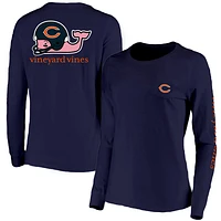 T-shirt à manches longues avec casque des Chicago Bears de Vineyard Vines pour femme, bleu marine