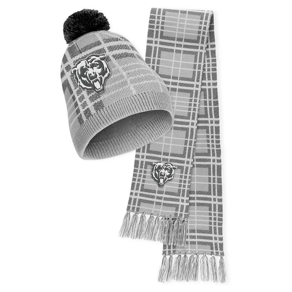 Women's WEAR by Erin Andrews Chicago Bears Plaid Knit Hat with Pom & Scarf Set