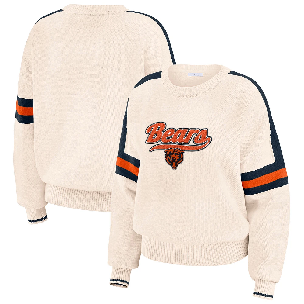 Women's WEAR by Erin Andrews  Cream Chicago Bears Stripe Pullover Sweater