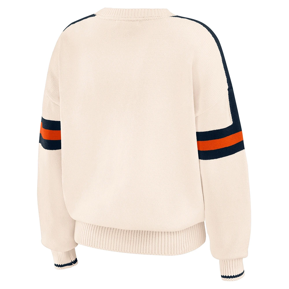 Women's WEAR by Erin Andrews  Cream Chicago Bears Stripe Pullover Sweater